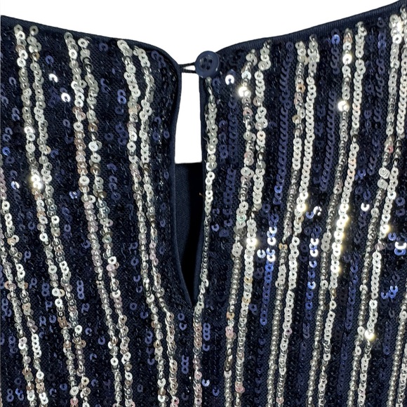 Anthropologie Flat White Short-Sleeve Sequin Stripe Shift Midi Dress Medium - Picture 11 of 14